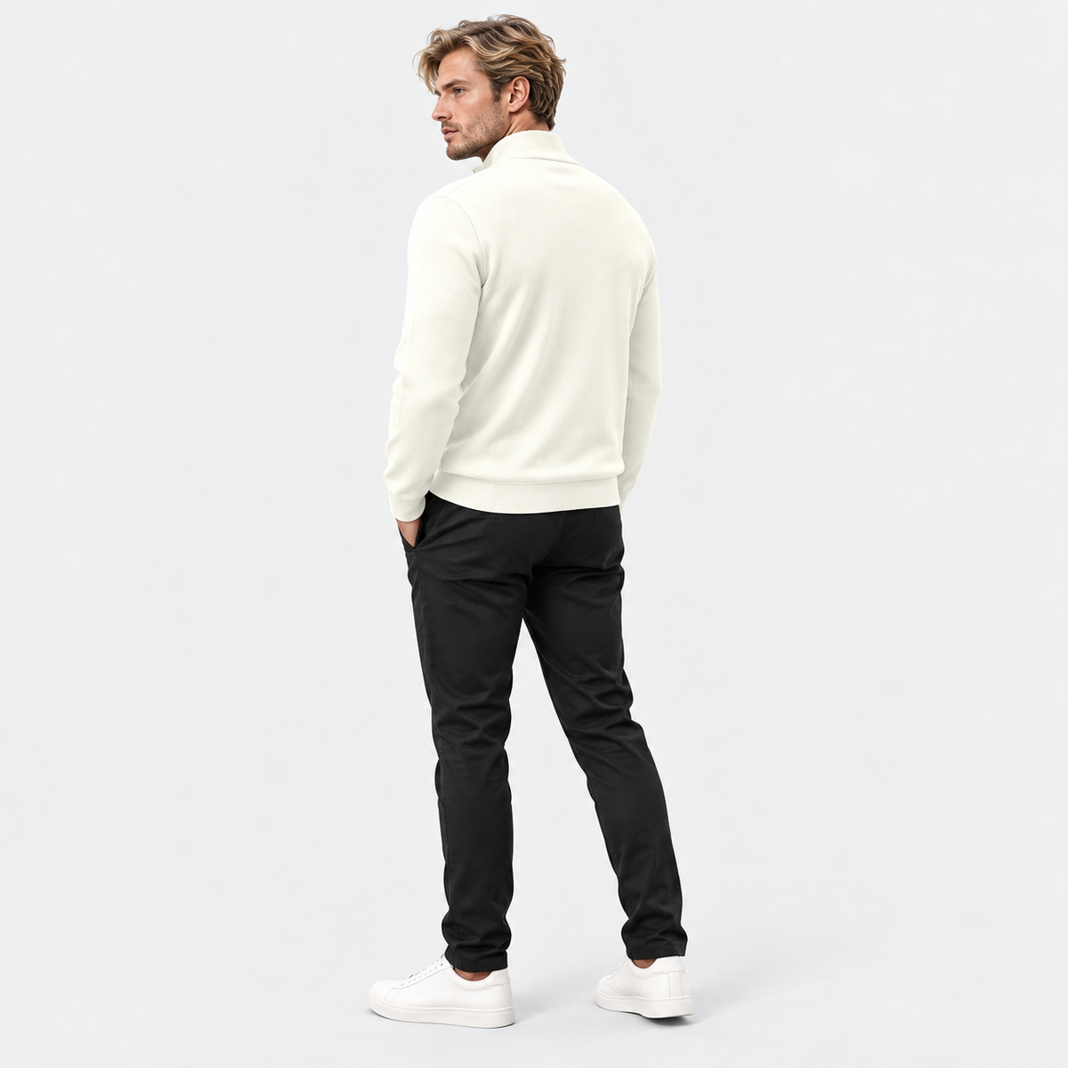 Montviro | Men's Quarter Zip Knit Sweater with Striped Pattern