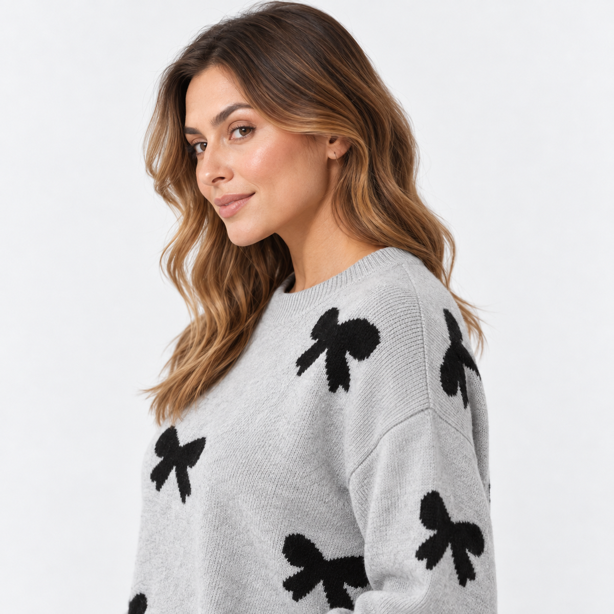 Montviro | Women’s Bow Sweater Knit Crew Neck Butterfly Pattern Pullover