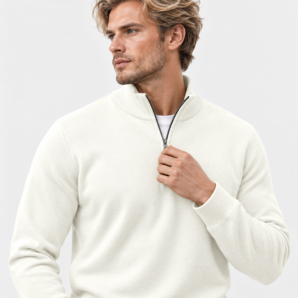 Montviro | Men's Quarter Zip Knit Sweater with Striped Pattern