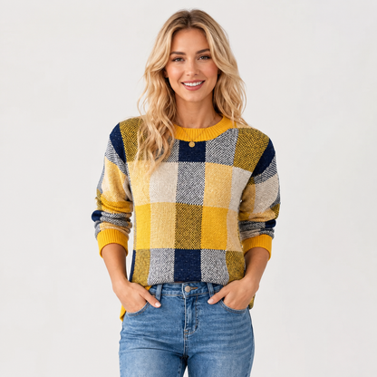 Montviro | Women's Pullover Sweater - Patchwork Crew Neck Knit