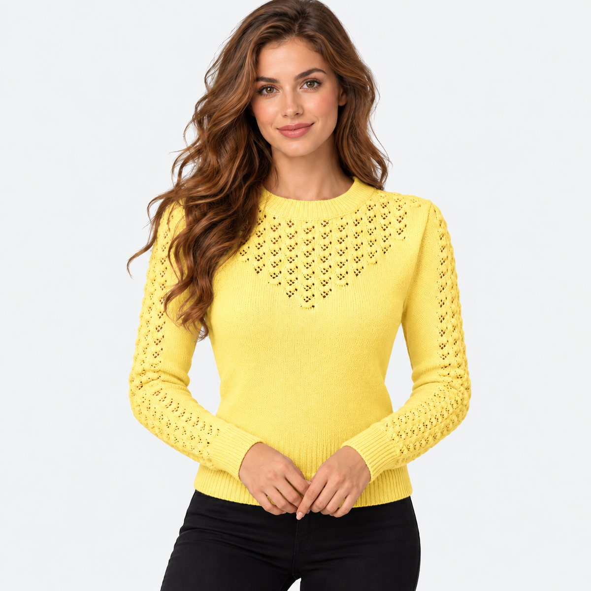 Montviro | Women's Cropped Knit Sweater with Hollow Out Design