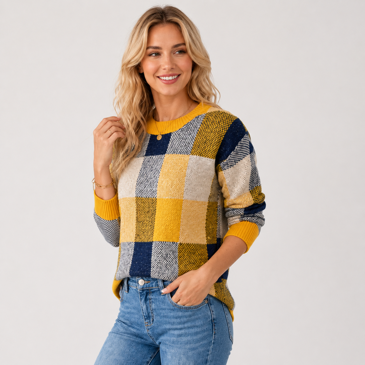 Montviro | Women's Pullover Sweater - Patchwork Crew Neck Knit