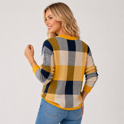 Montviro | Women's Pullover Sweater - Patchwork Crew Neck Knit