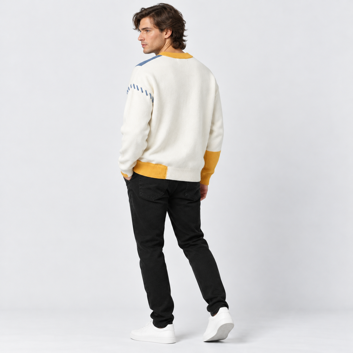 Montviro | Men's Color Block Sweater Knit Crew Neck Casual Winter Top