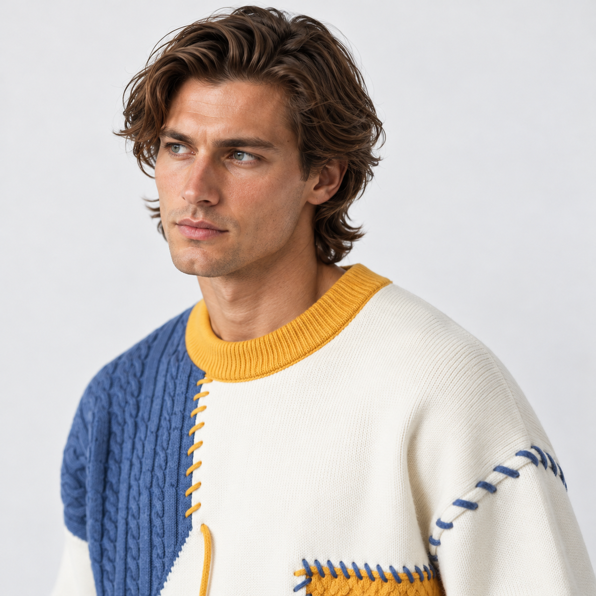 Montviro | Men's Color Block Sweater Knit Crew Neck Casual Winter Top